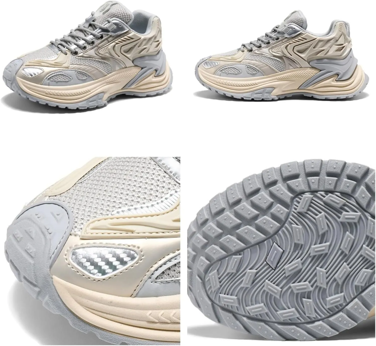 Men's Fashion Breathable Mesh Leather Lace Up Chunky Platform Sneakers Casual Non Slip Round Toe Driving Walking Tennis Running Dad Sneakers