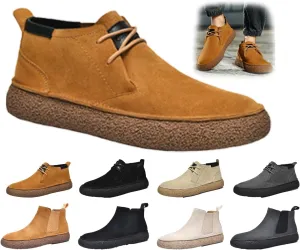 Men'S Frosted Leather Suede Suede Mid Top Board Shoes Retro Casual Fashion Design Walking Ankle Boots Comfort High-Top Waterproof Hiking