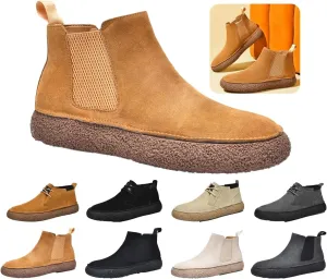 Men'S Frosted Leather Suede Suede Mid Top Board Shoes Retro Casual Fashion Design Walking Ankle Boots Comfort High-Top Waterproof Hiking