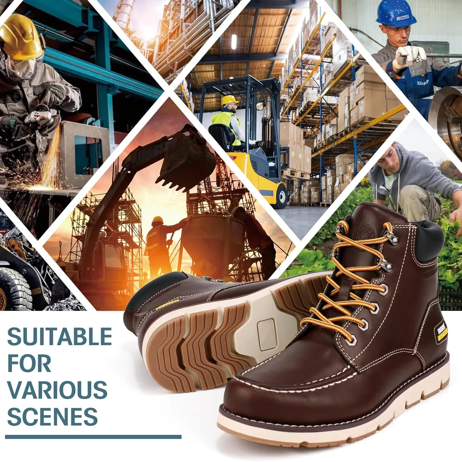 Mens Work Boots Moc Toe Wedge Botas De Trabajo Para Hombre Soft Toe Non Slip Industrial Construction Leather Boots/Shoes For Men Women