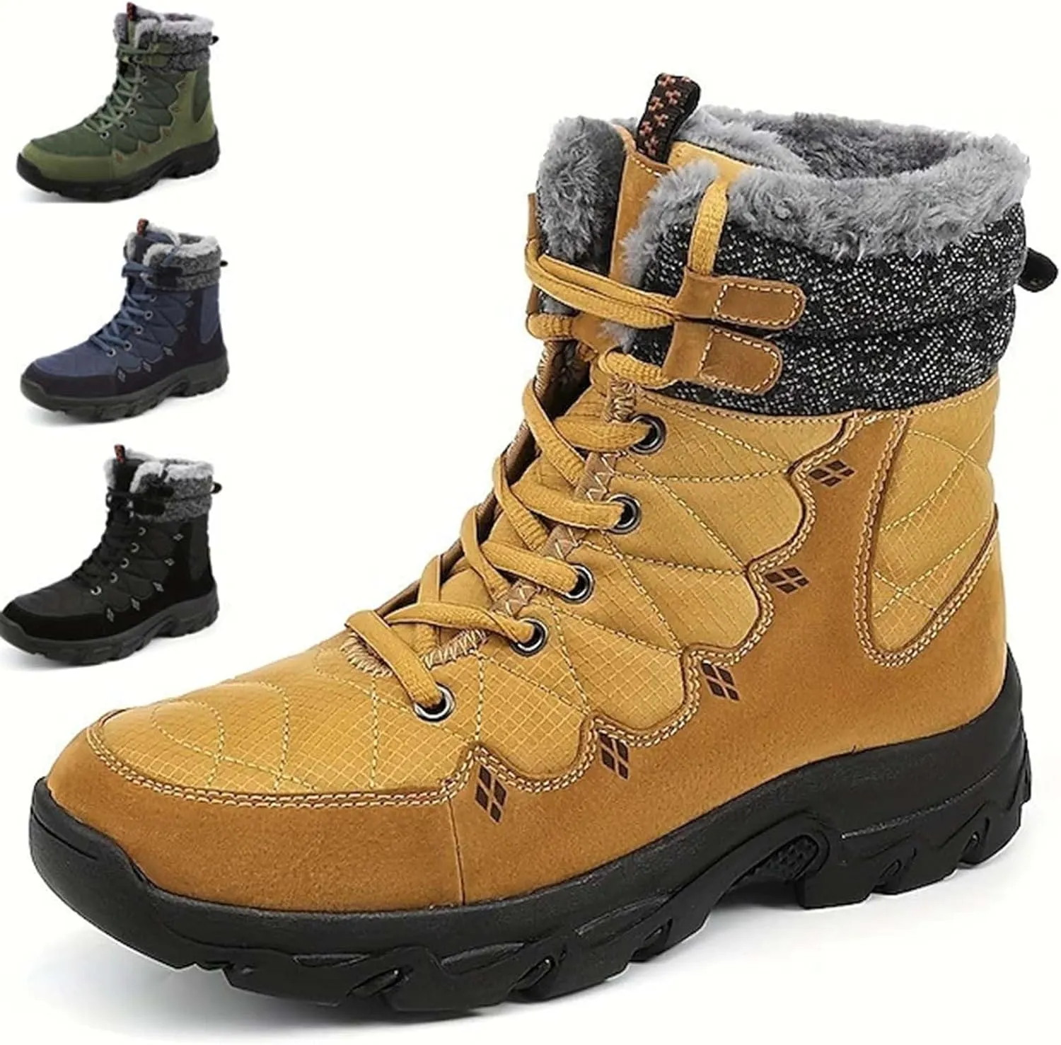 Men's Work Boots Soft Toe Hiking Sneakers Warm Fur Lined Womens Safety Shoes Steel Toe Winter Backpacking Snow Botas Warm Water Hike Grounded Footwear