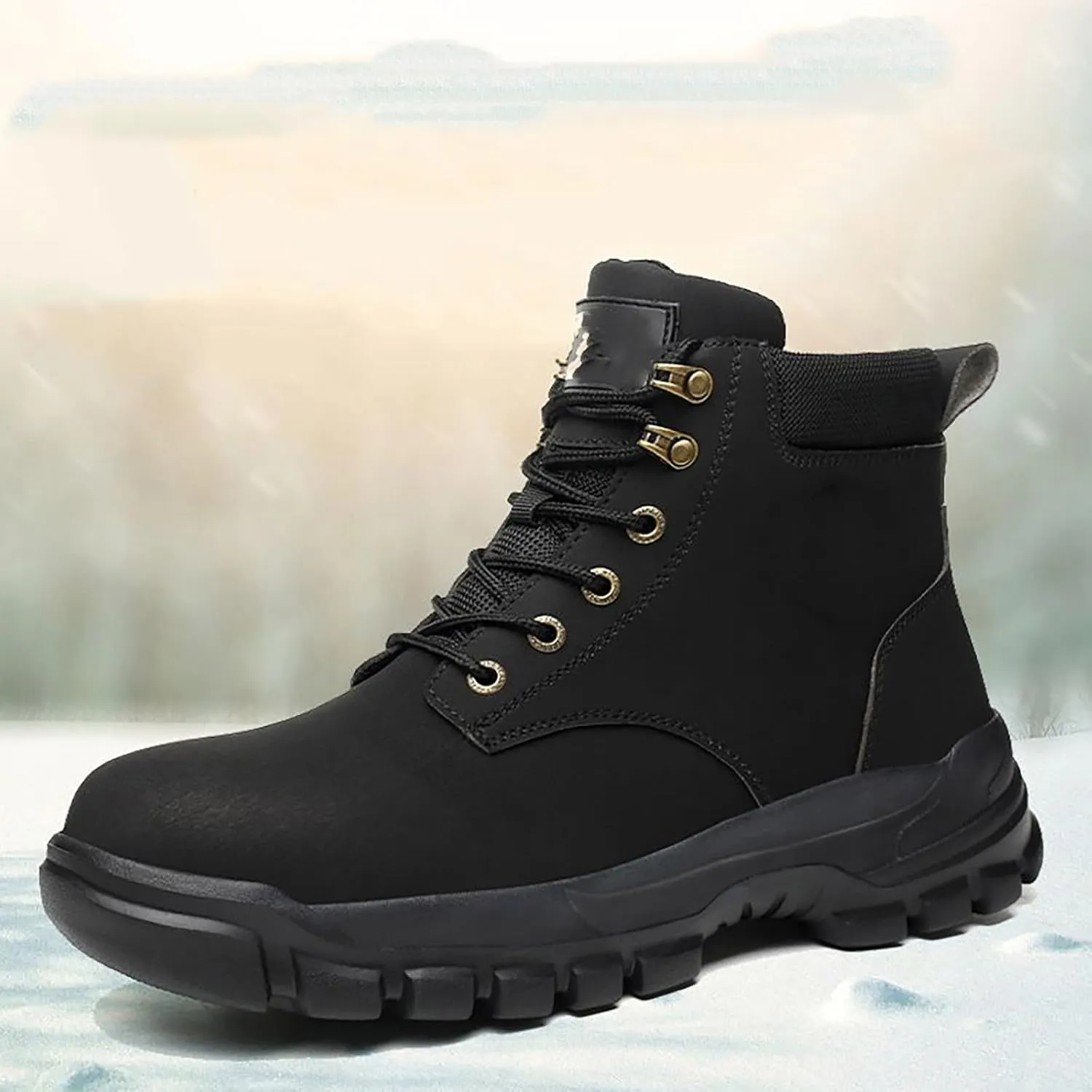 Men's Work Boots Waterproof Hiking Sneakers Fur Lined Ankle Boot Women Safety Shoes Non-Slip Slip On Platform Shoes Lightweight Comfortable Hike Grounded Footwear