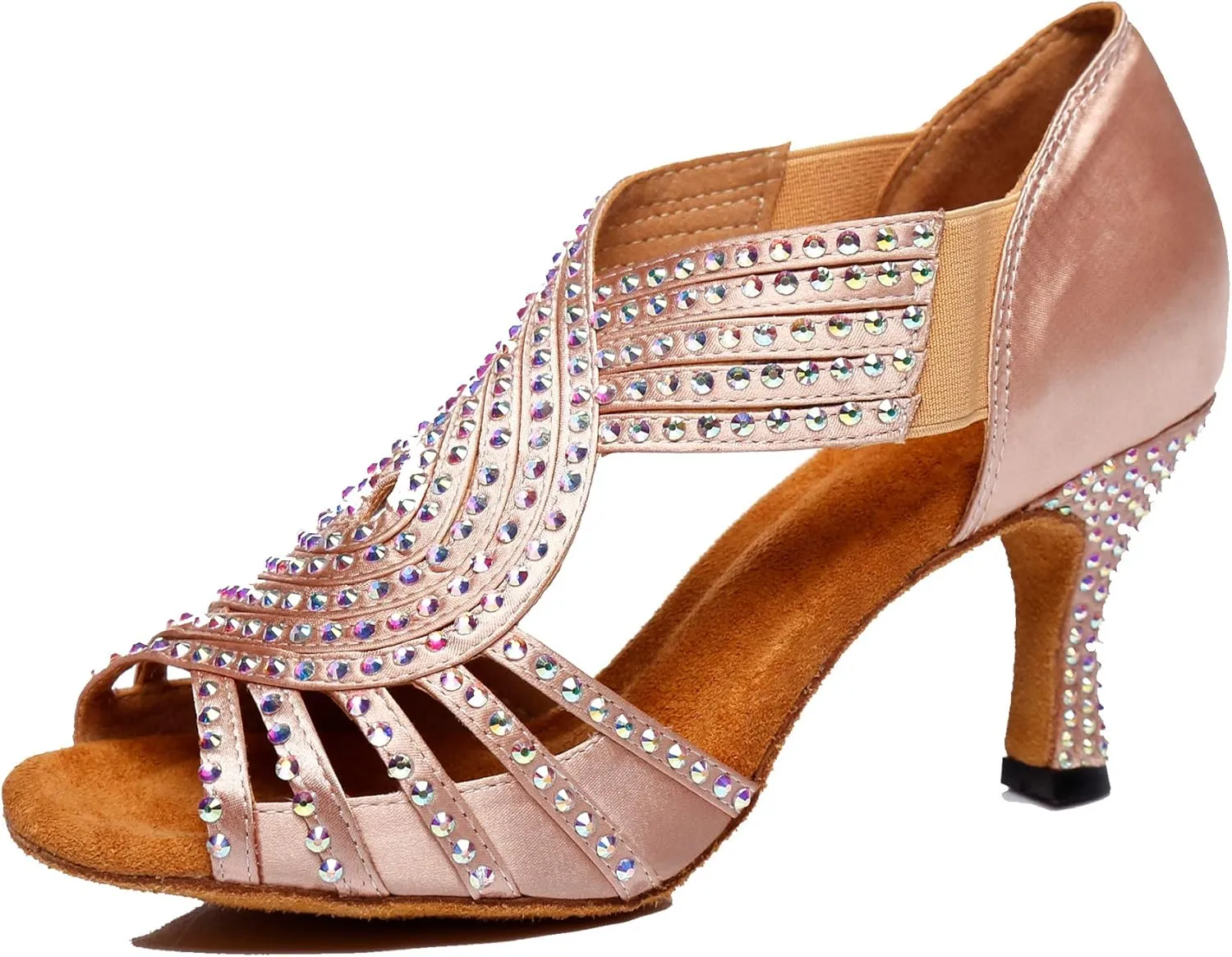 Minishion Women's Latin Salsa Slip-on Satin Dance Shoes Wedding Sandals L396