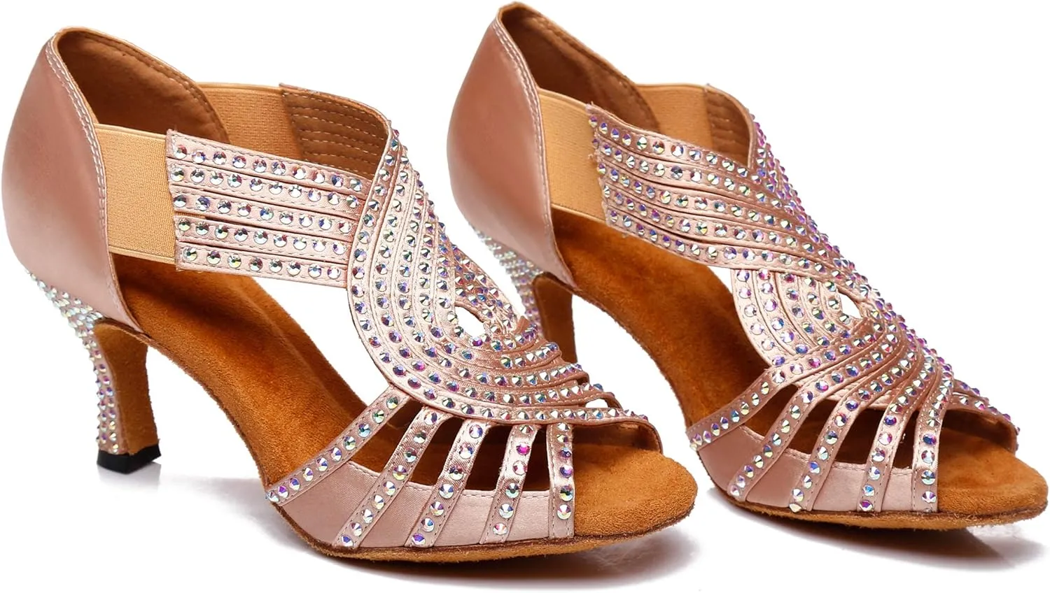 Minishion Women's Latin Salsa Slip-on Satin Dance Shoes Wedding Sandals L396