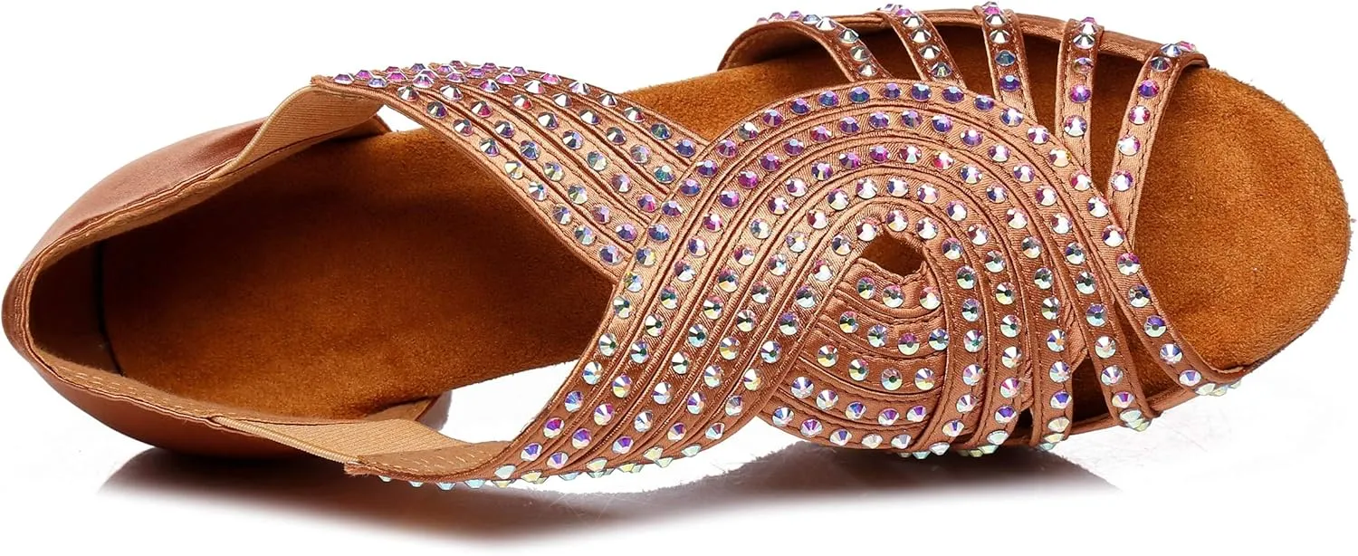 Minishion Women's Latin Salsa Slip-on Satin Dance Shoes Wedding Sandals L396