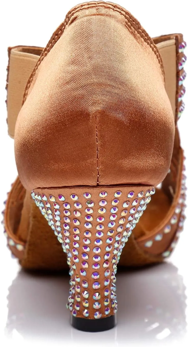 Minishion Women's Latin Salsa Slip-on Satin Dance Shoes Wedding Sandals L396