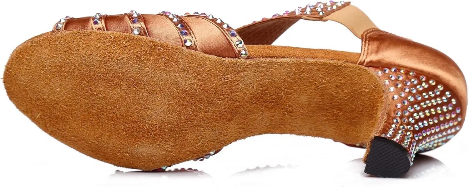Minishion Women's Latin Salsa Slip-on Satin Dance Shoes Wedding Sandals L396