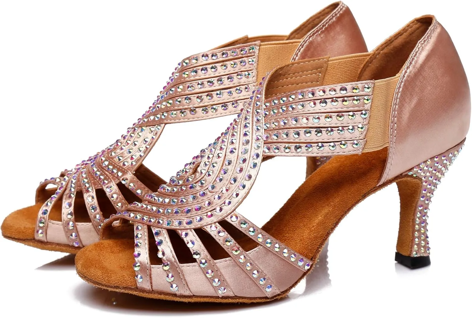 Minishion Women's Latin Salsa Slip-on Satin Dance Shoes Wedding Sandals L396