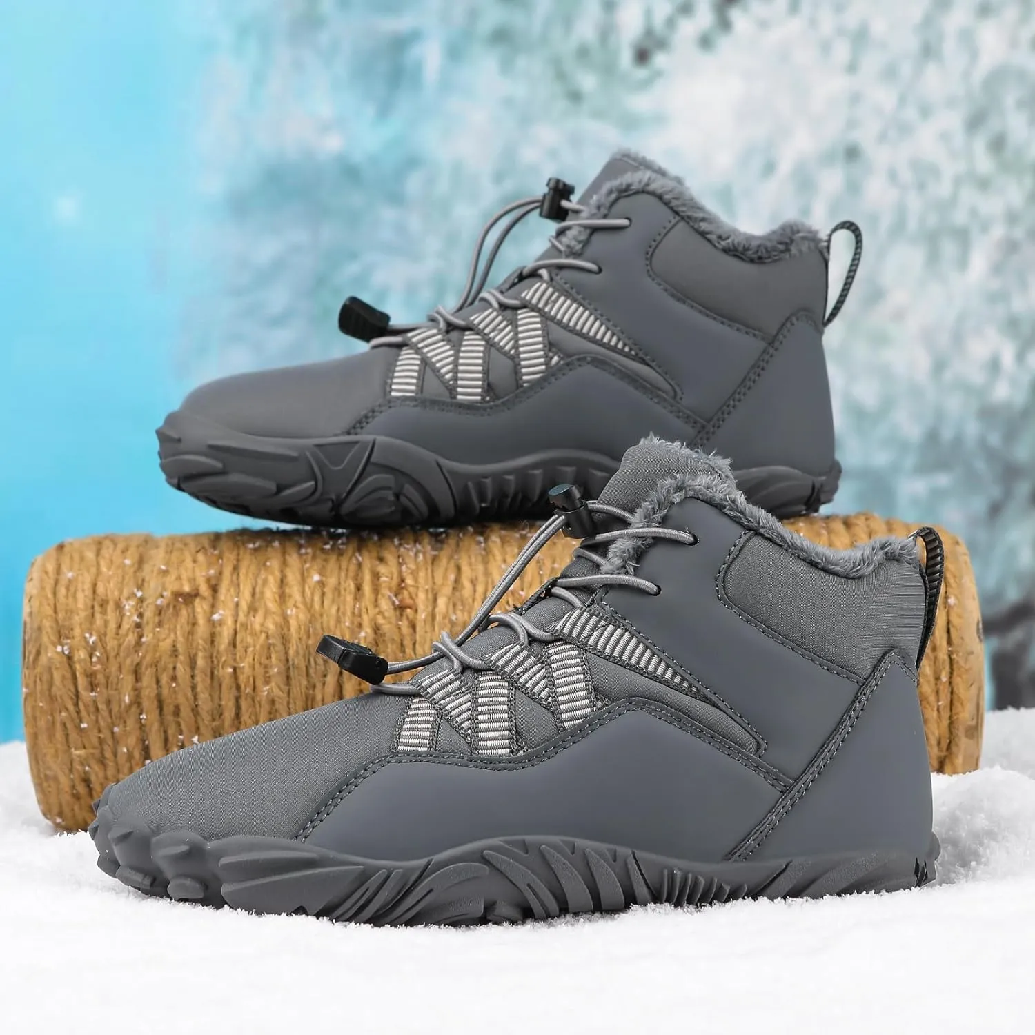 Mmoneyake Winter Snow Shoes for Women Men Warm Fur Lined Waterproof Snow Sneakers Wide Toe Box Zero Drop Ankle Booties Non-Slip Barefoot Outdoor Shoes Fashion Short Boots