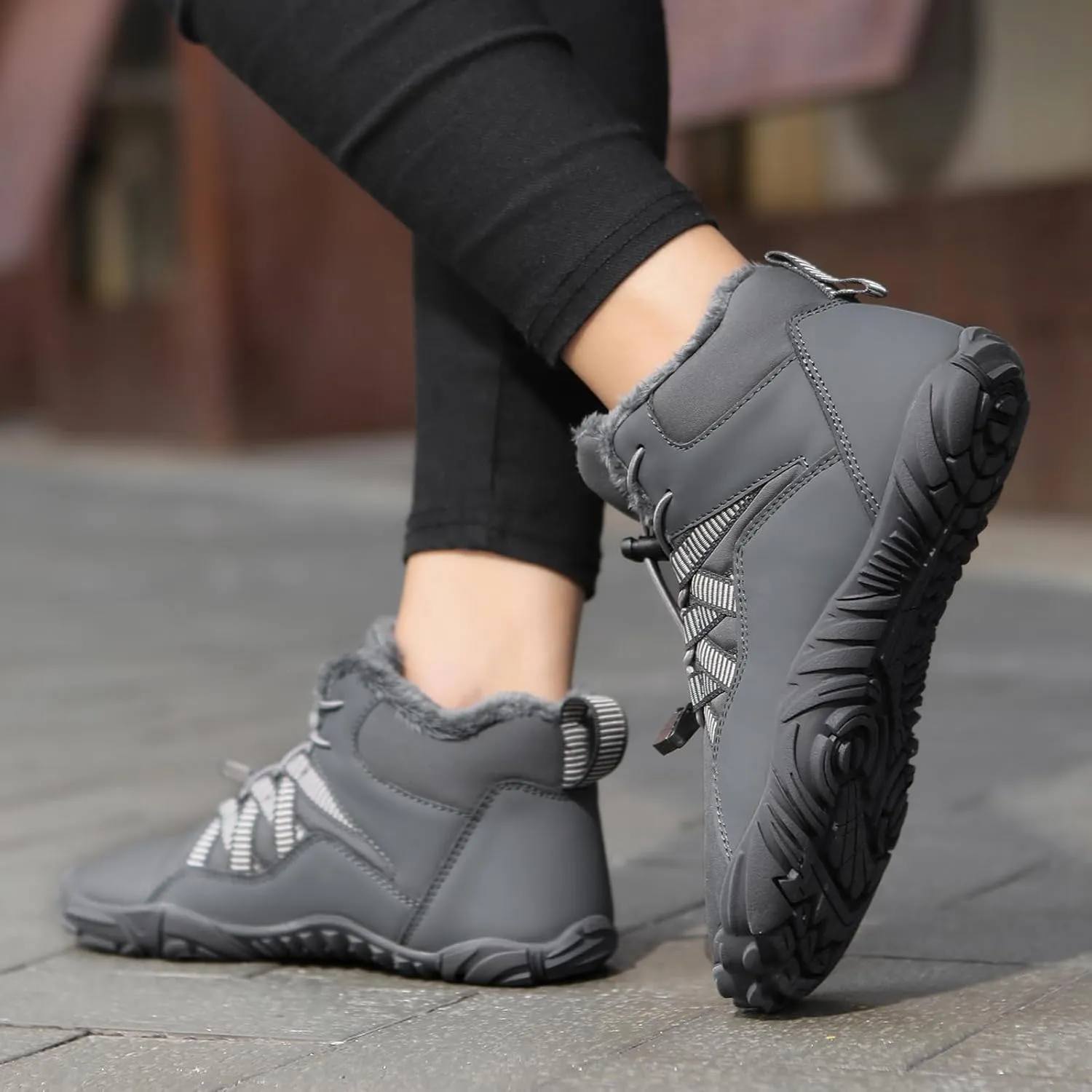 Mmoneyake Winter Snow Shoes for Women Men Warm Fur Lined Waterproof Snow Sneakers Wide Toe Box Zero Drop Ankle Booties Non-Slip Barefoot Outdoor Shoes Fashion Short Boots