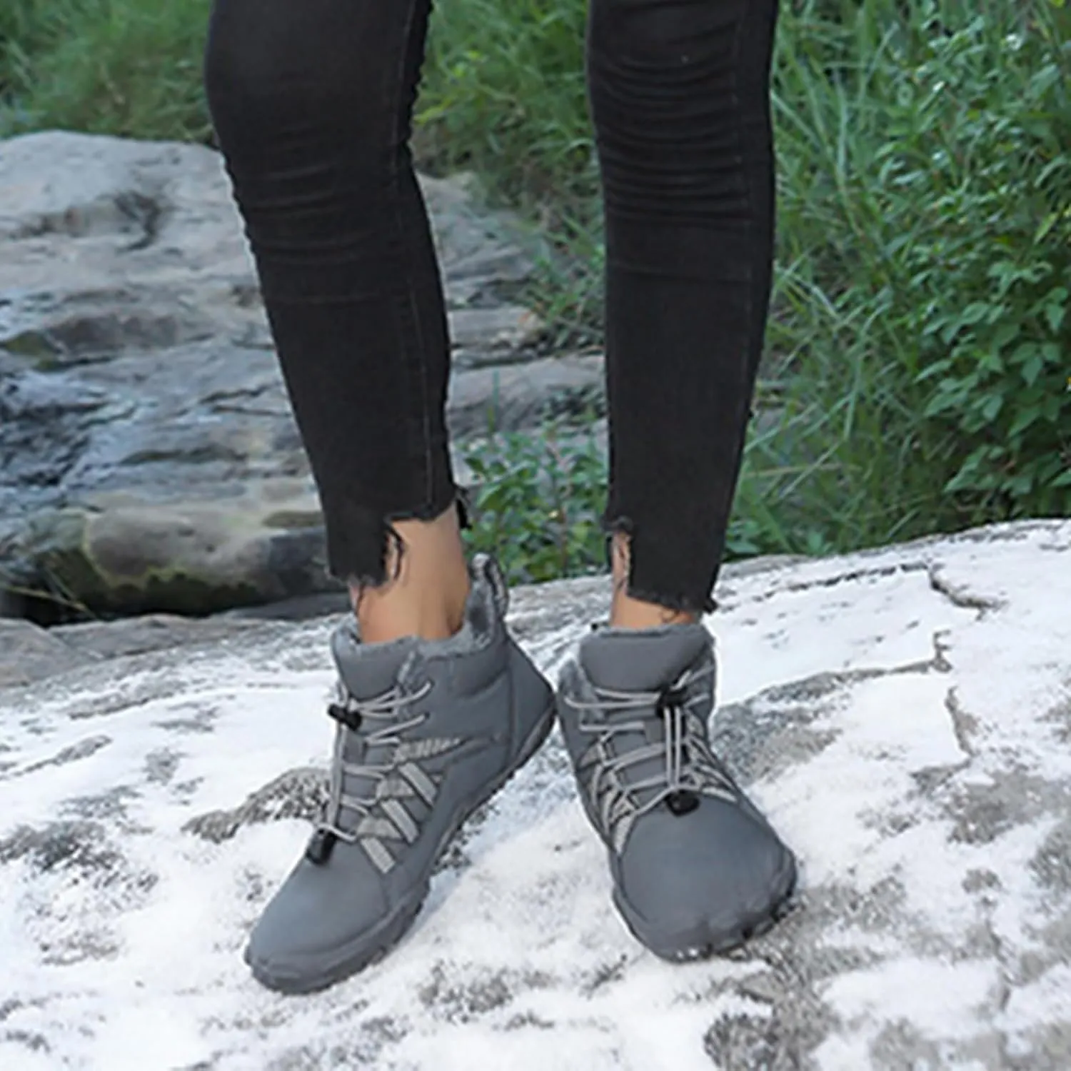 Mmoneyake Winter Snow Shoes for Women Men Warm Fur Lined Waterproof Snow Sneakers Wide Toe Box Zero Drop Ankle Booties Non-Slip Barefoot Outdoor Shoes Fashion Short Boots