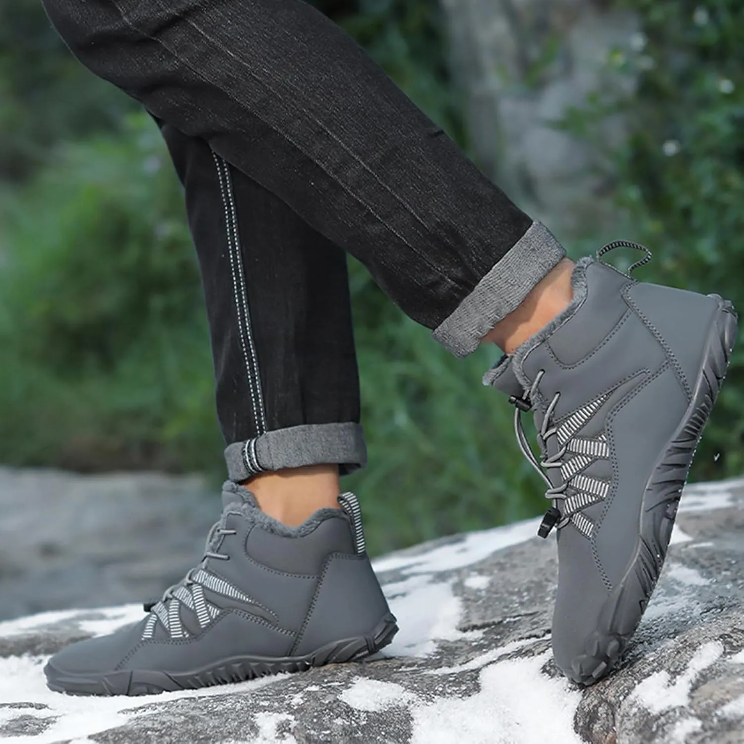 Mmoneyake Winter Snow Shoes for Women Men Warm Fur Lined Waterproof Snow Sneakers Wide Toe Box Zero Drop Ankle Booties Non-Slip Barefoot Outdoor Shoes Fashion Short Boots