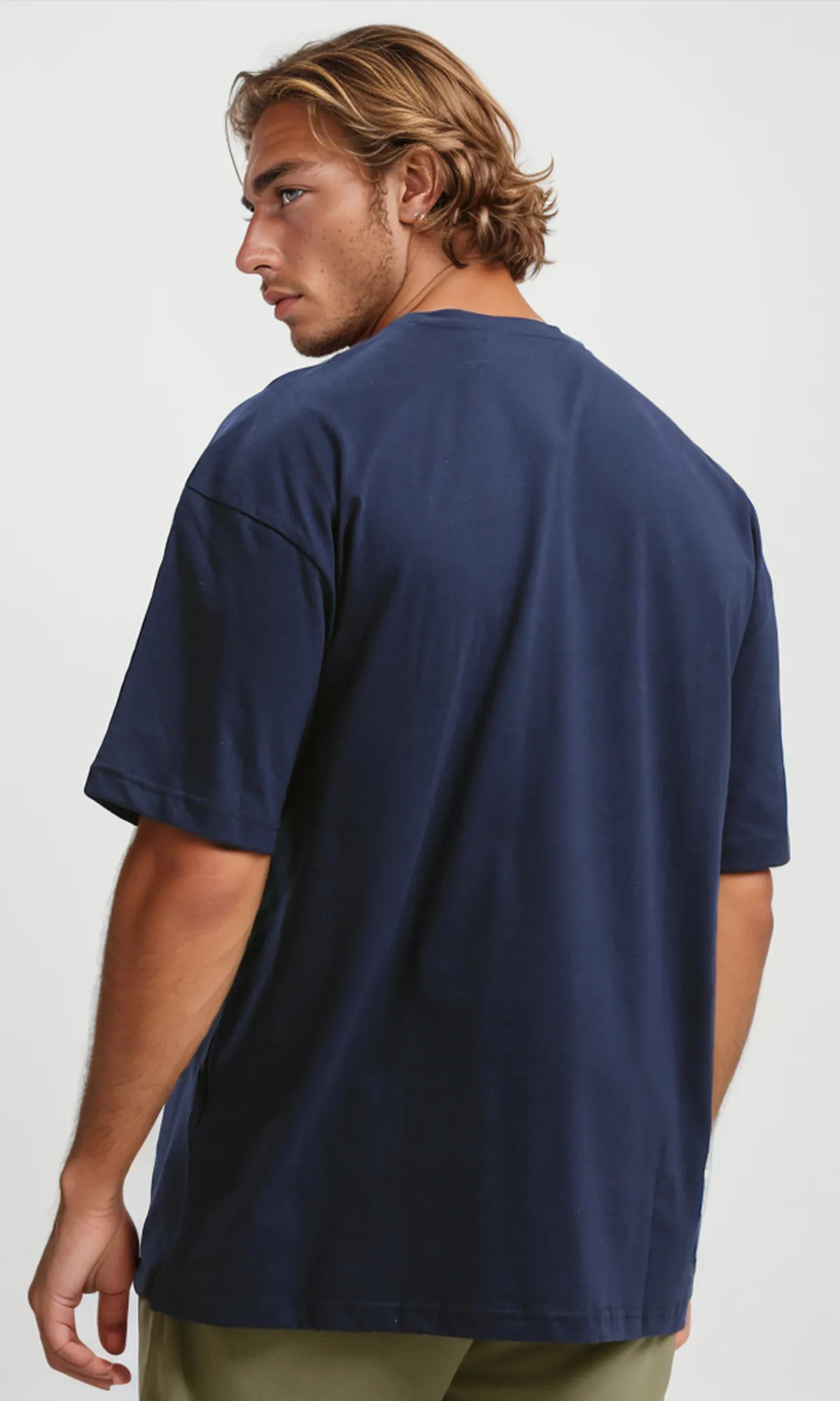 O179038 Dark Navy Blue Round Neck Tee With Front Print