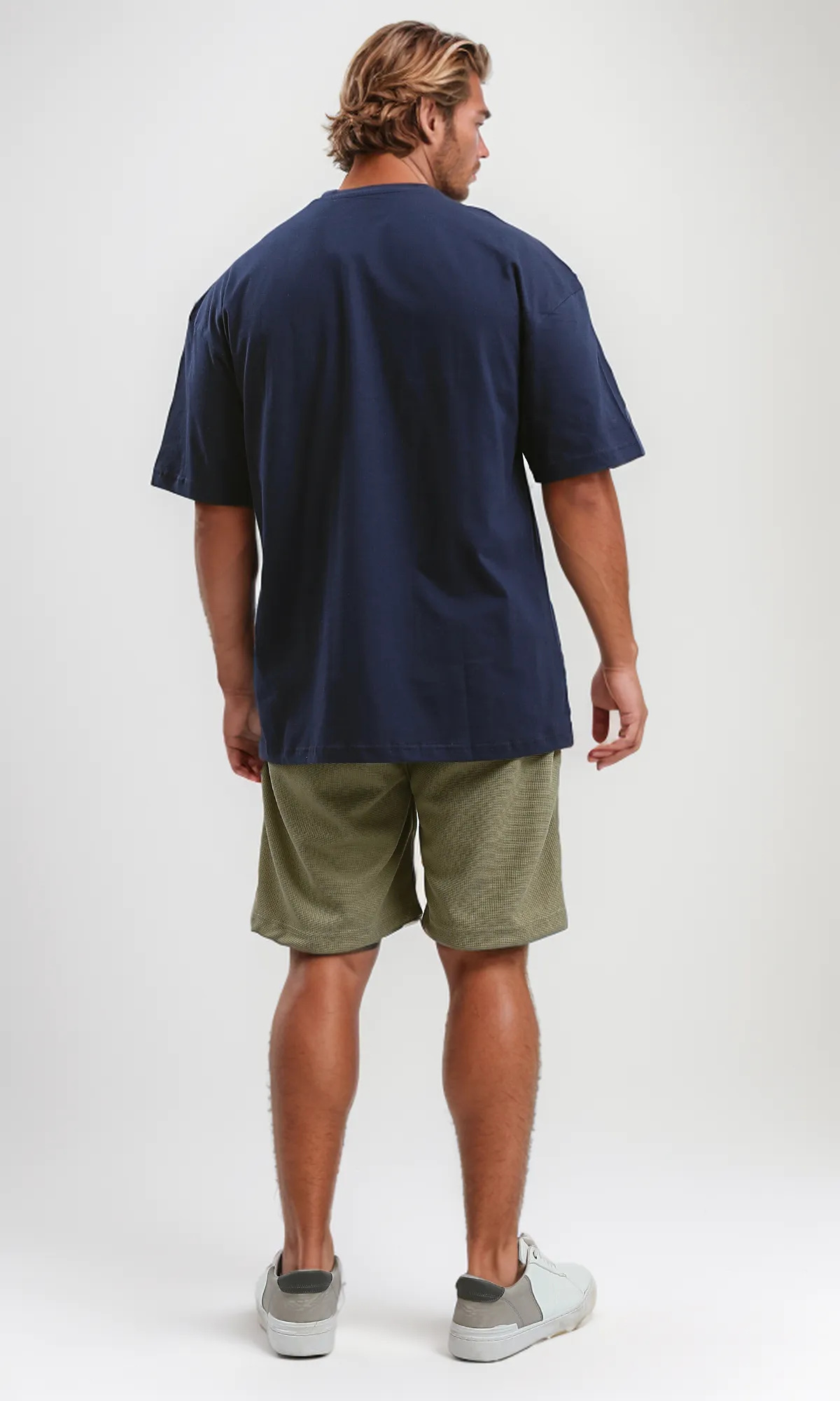 O179038 Dark Navy Blue Round Neck Tee With Front Print