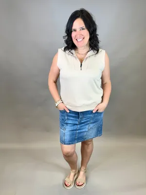 Oat Zip Front Sleeveless Sweatshirt