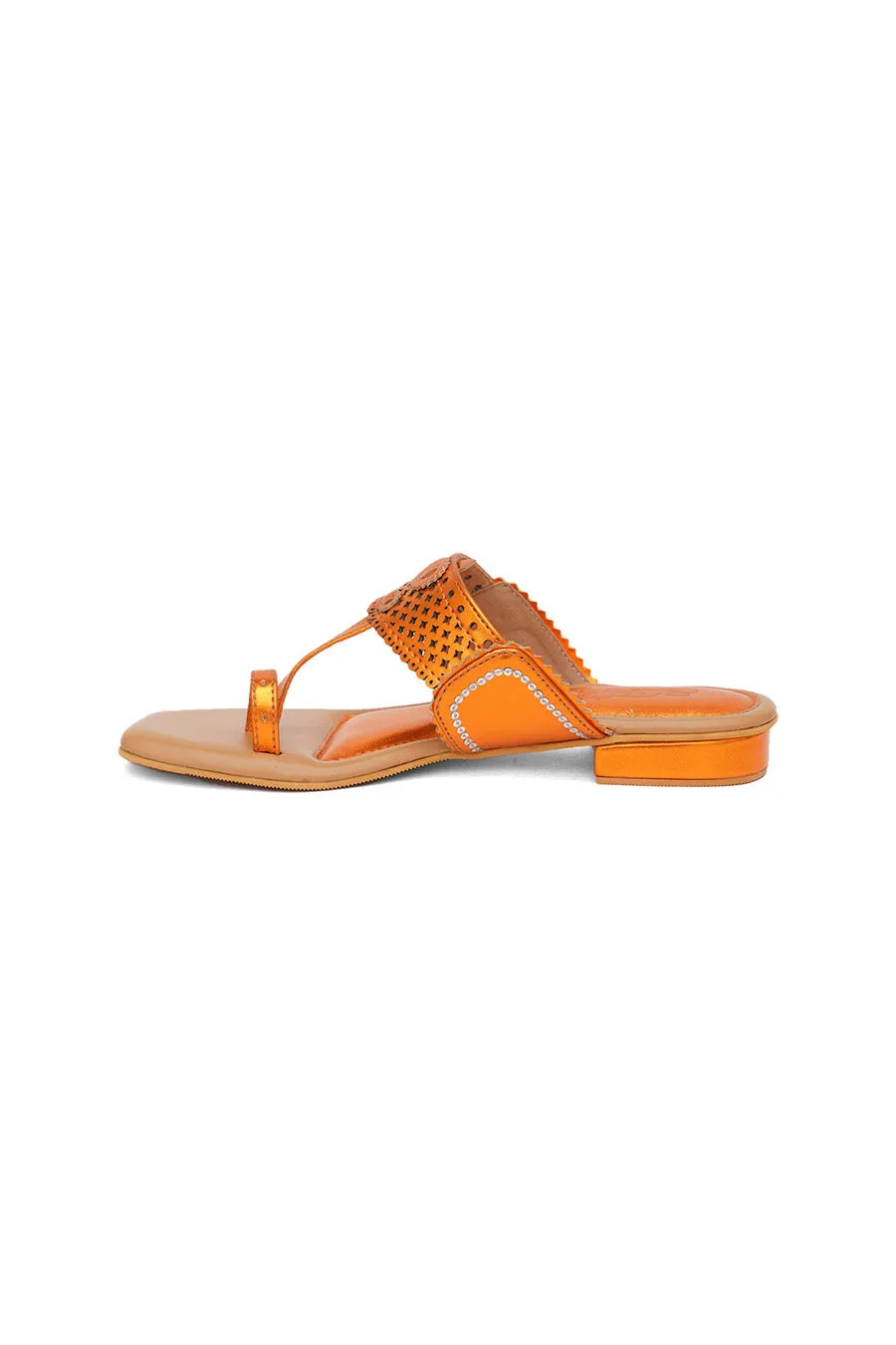 Orange Metallic Embroidered Kolhapuri