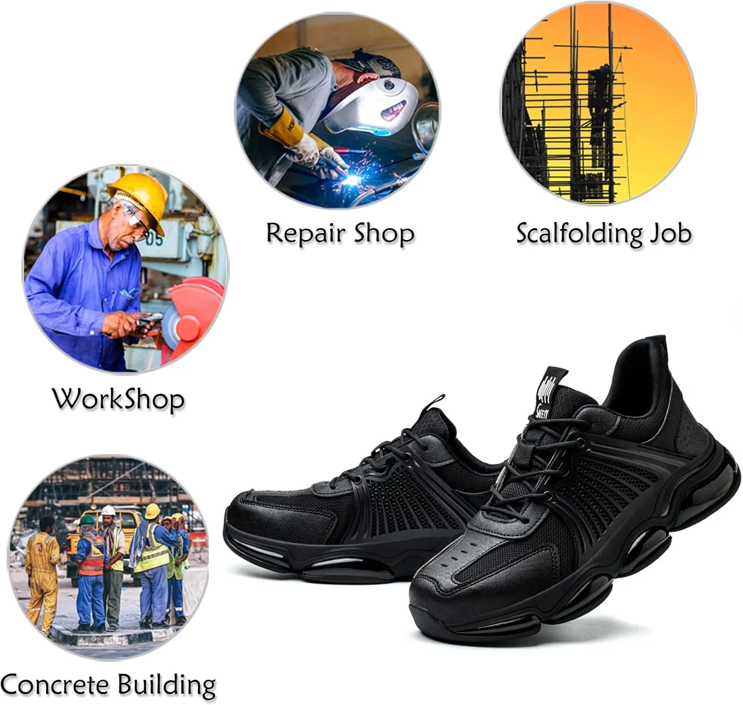 ORISTACO Steel Toe Work Safety Shoes, Breathable Lightweight Non-Slip Cushion