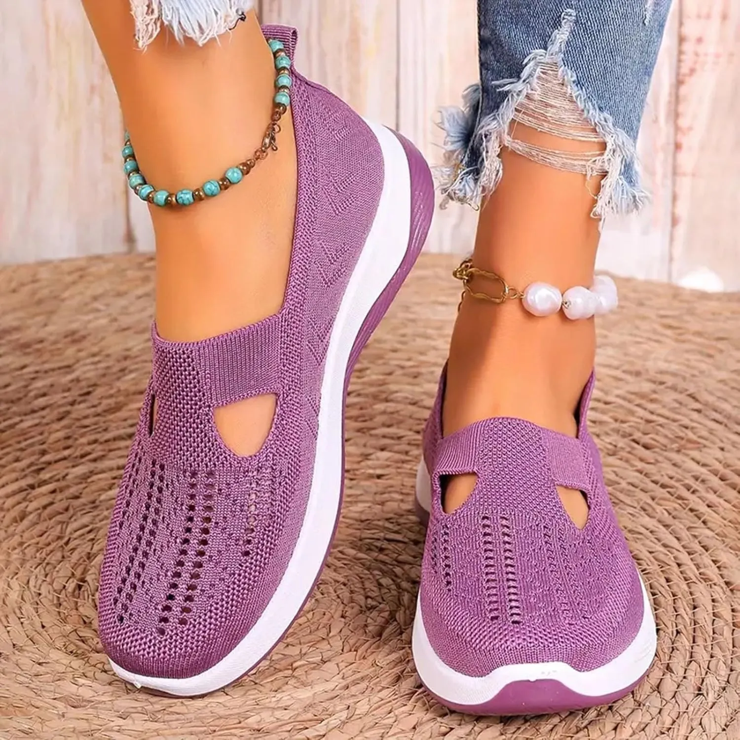 Orthopedic Shoes for Women Slip Ons Comfort Fashion Breathable Mesh Anti-Skid Low Top Casual Lightweight Walking Shoes