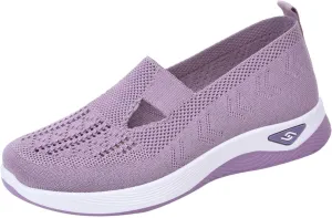 Orthopedic Shoes for Women Slip Ons Sneakers Breathable with Arch Support Slip On Walking Shoes Soft Knitted Fabric Mesh Casual Sneakers Non Slip Low Top Work Shoes