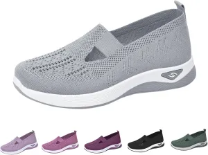 Orthopedic Shoes for Women Slip Ons Sneakers Breathable with Arch Support Slip On Walking Shoes Soft Knitted Fabric Mesh Casual Sneakers Non Slip Low Top Work Shoes