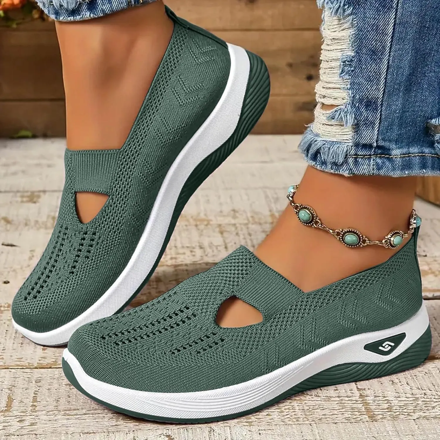Orthopedic Shoes for Women Slip Ons Sneakers Breathable with Arch Support Slip On Walking Shoes Soft Knitted Fabric Mesh Casual Sneakers Non Slip Low Top Work Shoes
