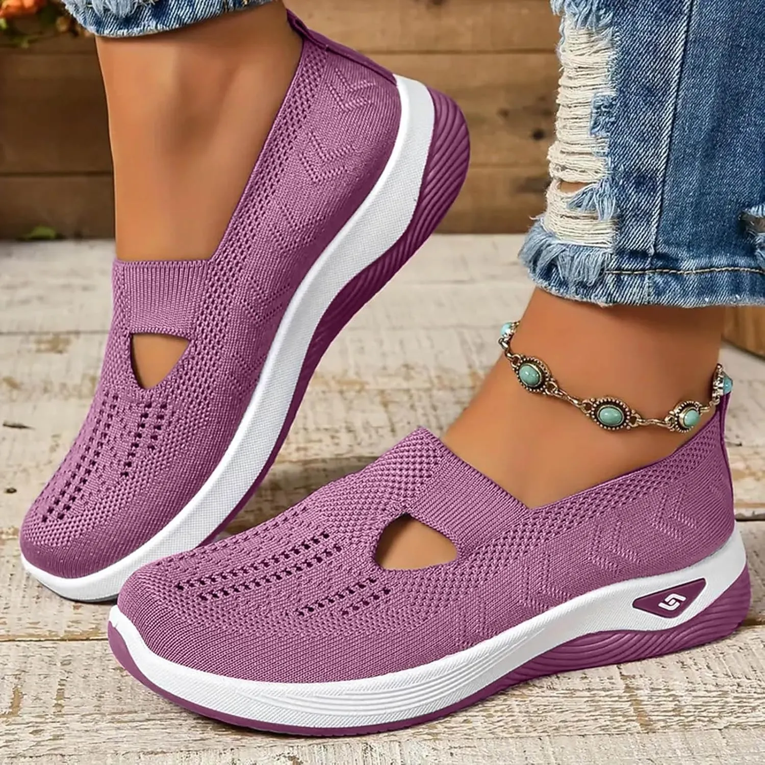 Orthopedic Shoes for Women Slip Ons Sneakers Breathable with Arch Support Slip On Walking Shoes Soft Knitted Fabric Mesh Casual Sneakers Non Slip Low Top Work Shoes