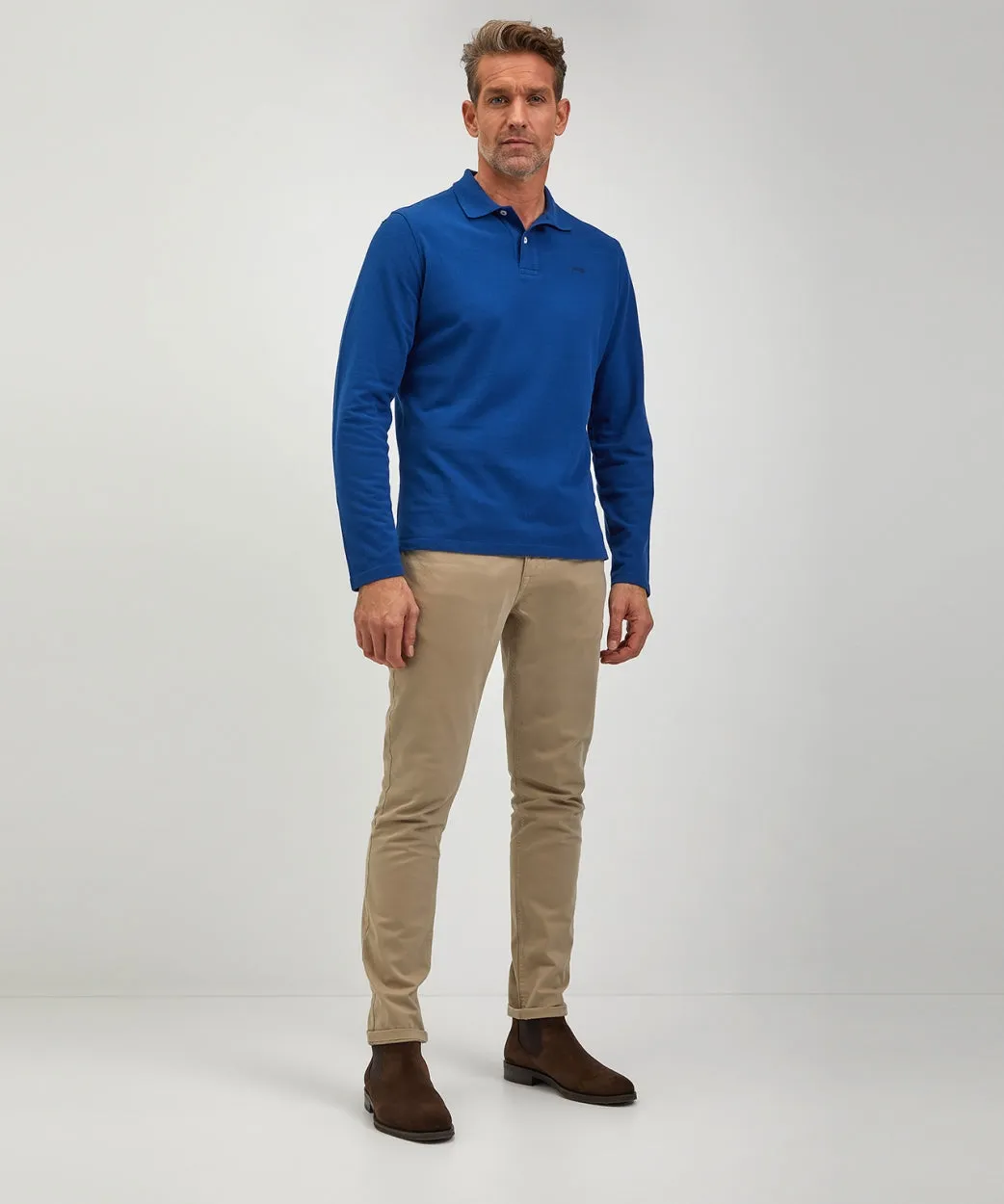 Polo piqué met lange mouwen | Marine