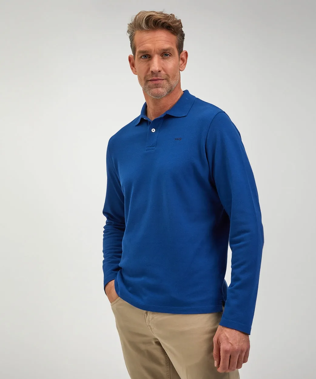 Polo piqué met lange mouwen | Marine