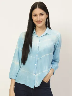 Rayon Tie Dye Sky Blue Loose Fit  Shirt
