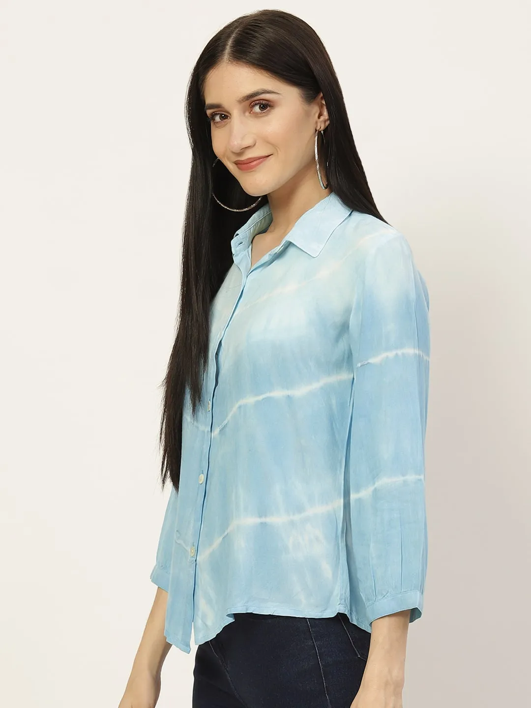 Rayon Tie Dye Sky Blue Loose Fit  Shirt