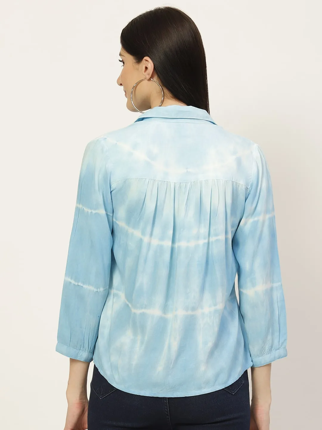 Rayon Tie Dye Sky Blue Loose Fit  Shirt