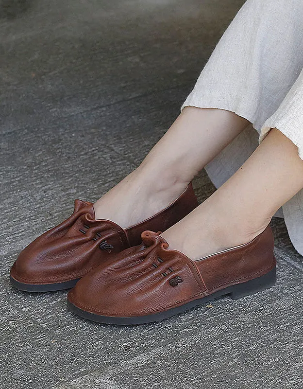 Retro Leather Soft Women Spring Flat Shoes