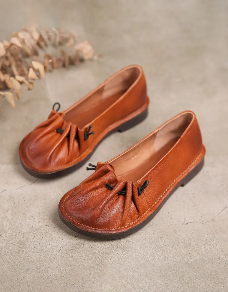 Retro Leather Soft Women Spring Flat Shoes
