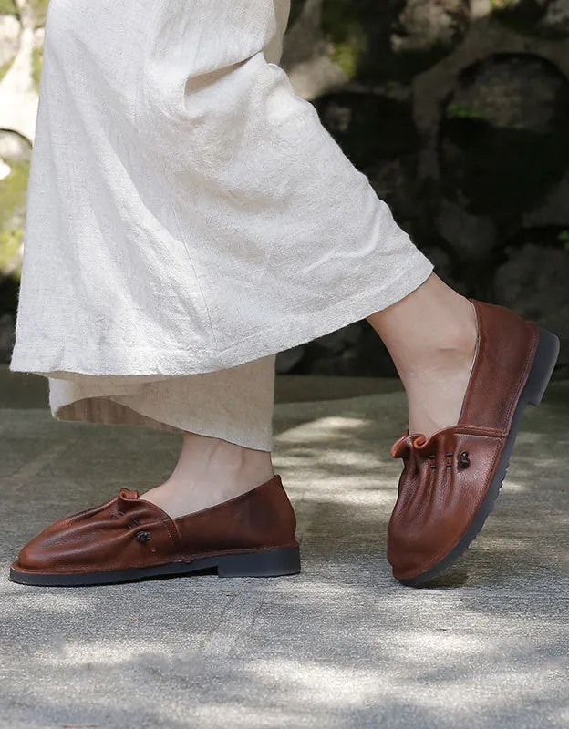 Retro Leather Soft Women Spring Flat Shoes