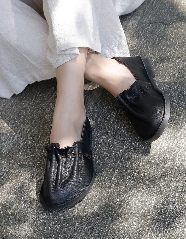 Retro Leather Soft Women Spring Flat Shoes