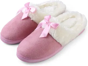 ROXIE Womens Memory Foam Fluffy Fur Slippers Fuzzy Plush Lining Slip On Clog House Shoes for Indoor Outdoor Use