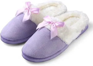 ROXIE Womens Memory Foam Fluffy Fur Slippers Fuzzy Plush Lining Slip On Clog House Shoes for Indoor Outdoor Use