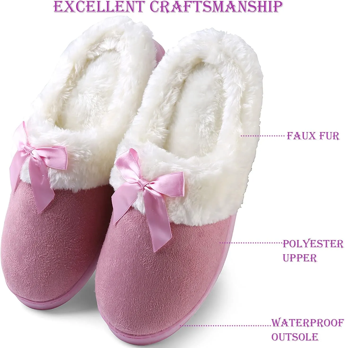 ROXIE Womens Memory Foam Fluffy Fur Slippers Fuzzy Plush Lining Slip On Clog House Shoes for Indoor Outdoor Use
