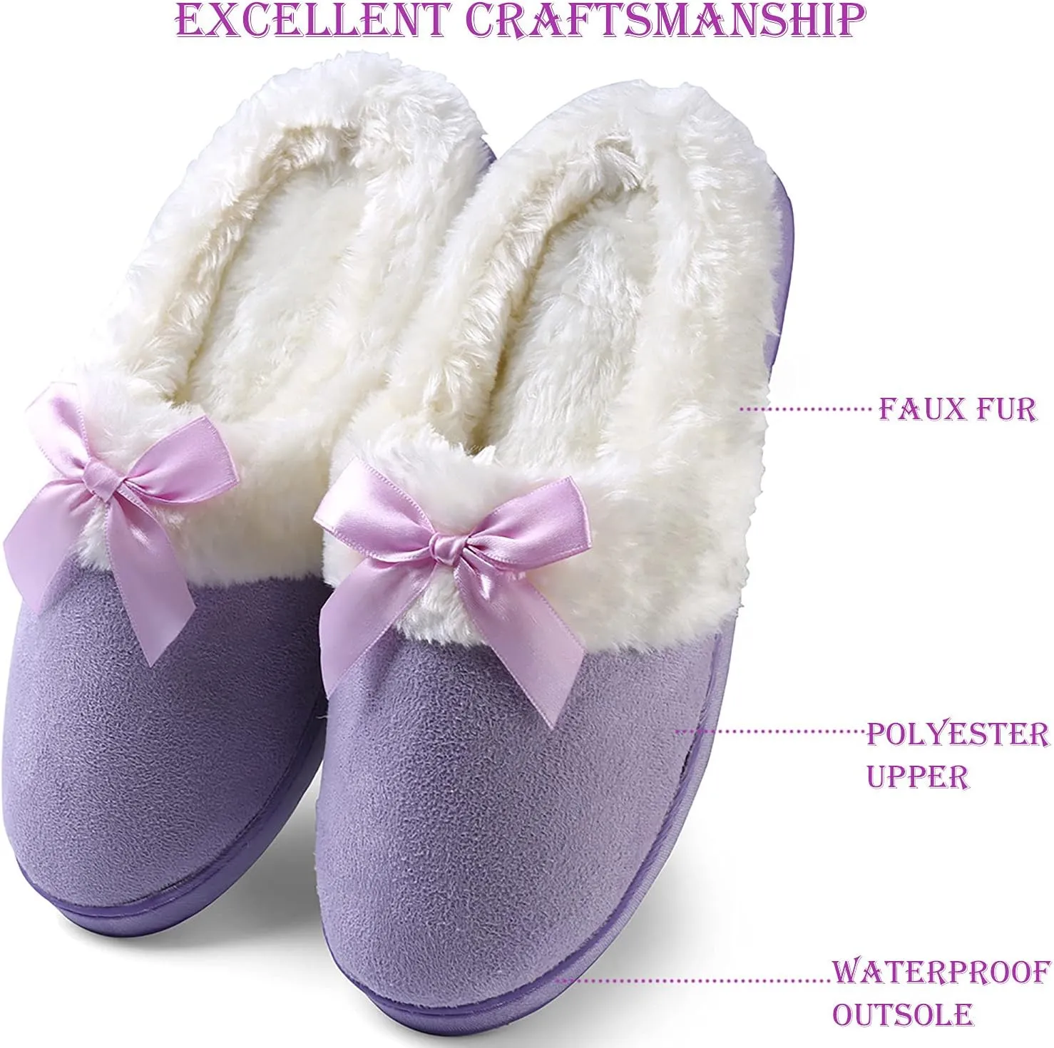 ROXIE Womens Memory Foam Fluffy Fur Slippers Fuzzy Plush Lining Slip On Clog House Shoes for Indoor Outdoor Use