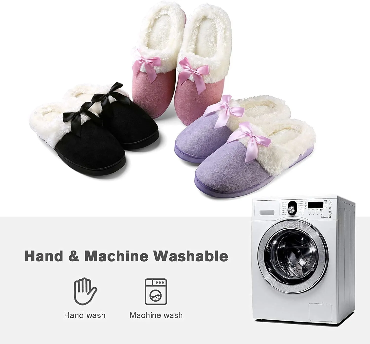 ROXIE Womens Memory Foam Fluffy Fur Slippers Fuzzy Plush Lining Slip On Clog House Shoes for Indoor Outdoor Use