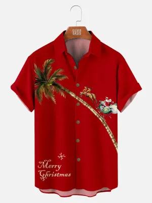 Santa On Vacation Men's Casual Short-Sleeved Shirt