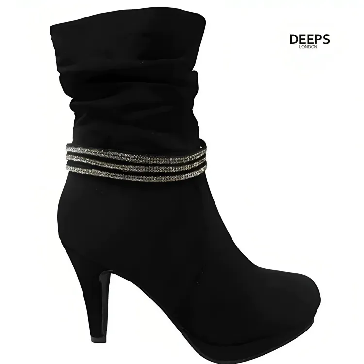 SEQUIN WOMEN’S SLOUCH MID HIGH CALF HEEL BOOTS