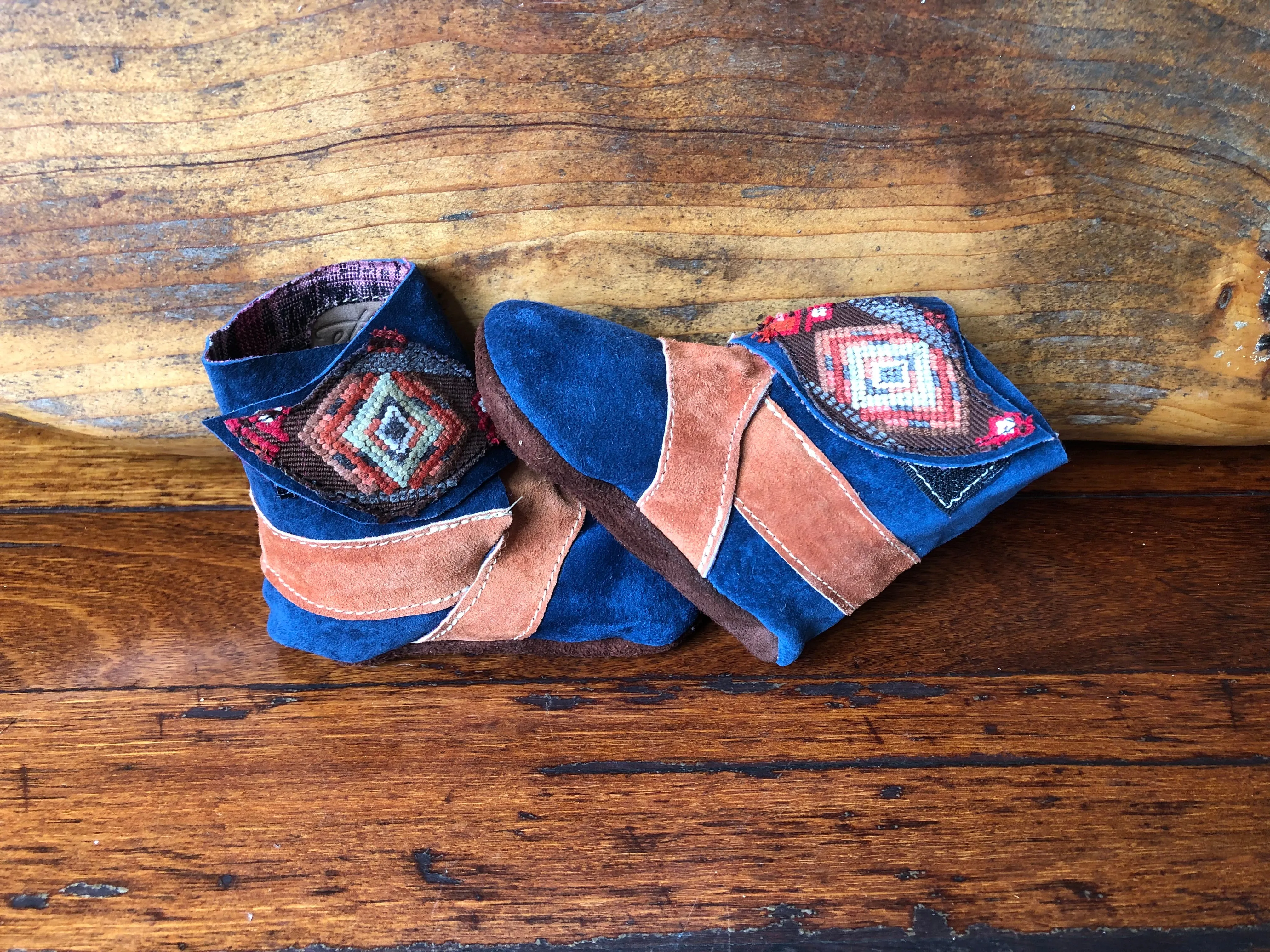 Size 21 Baby Ninja Boots - Blue, Orange Aztec Rhombus