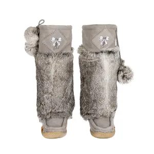 Smoky Grey Suede Mukluks with White Embroidery