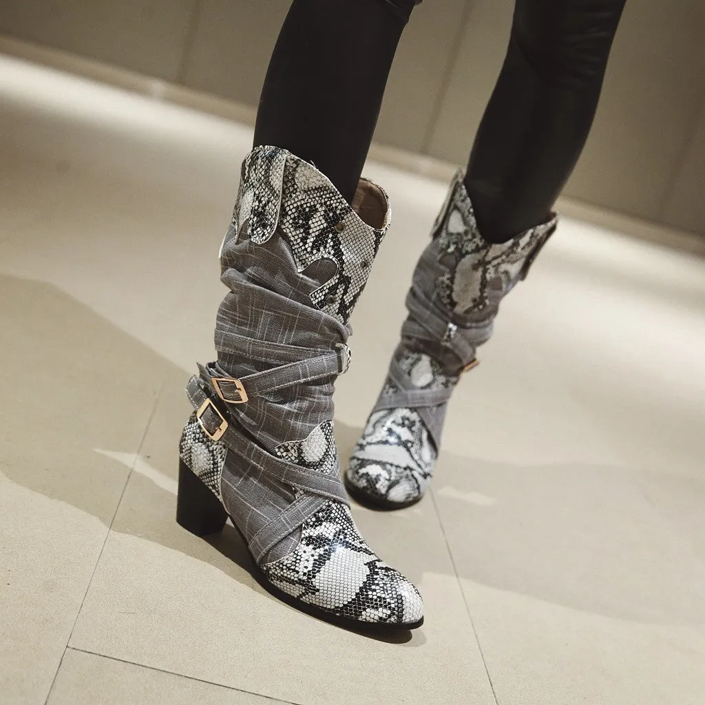 Snakeskin Embossed Knight Boots – Unisex High Tube PU Long Boots