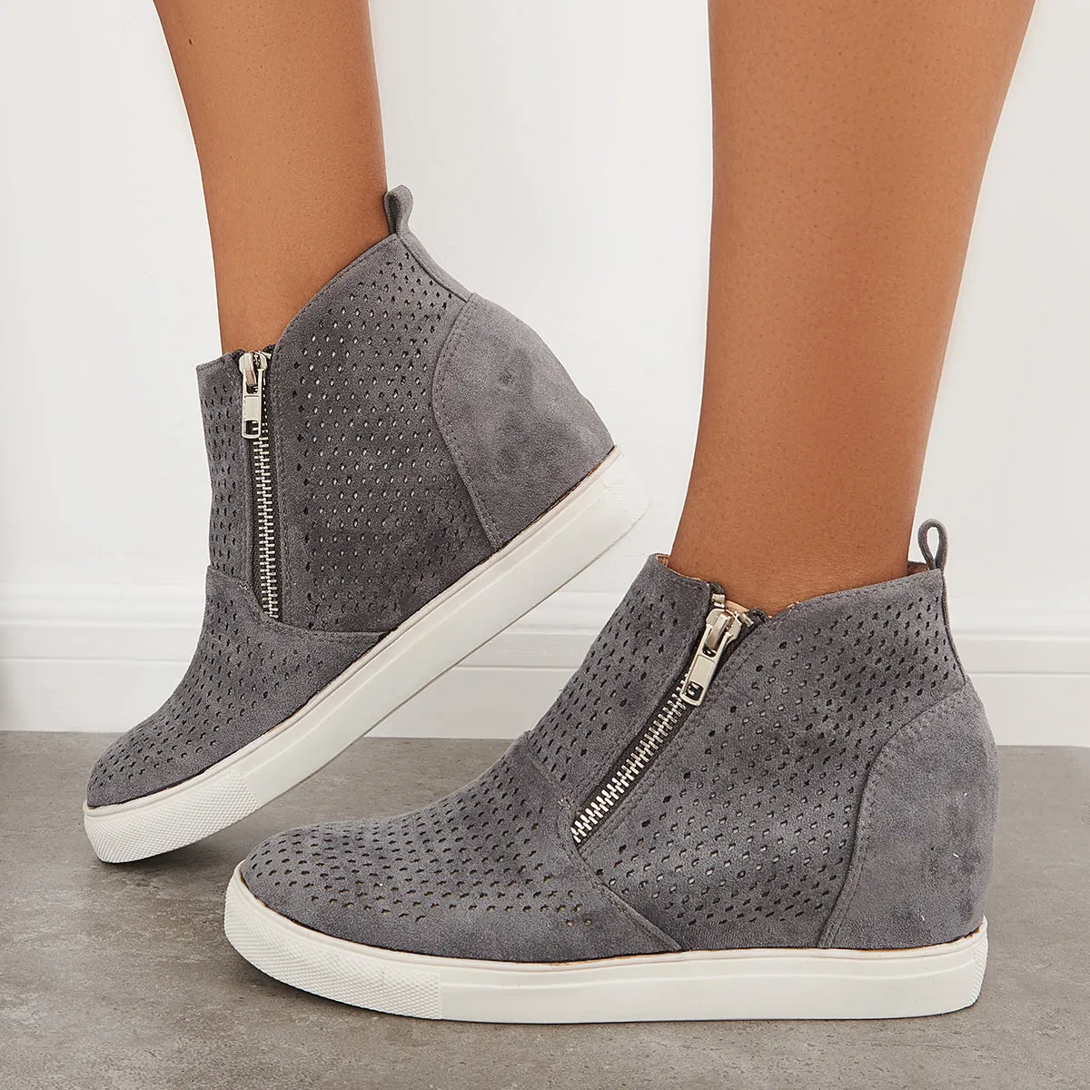 Sohiwoo Women Casual Platform Wedge Sneakers Hidden Wedge Ankle Boots