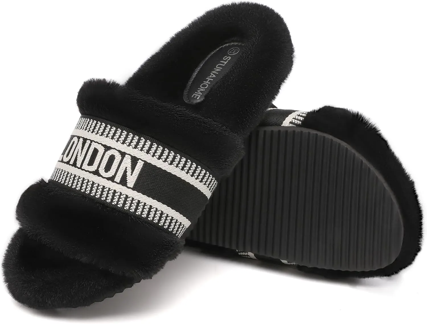 STUNAHOME Women's Open Toe Sandals Fuzzy House Slippers Comfy Fluffy House Shoes Indoor and Outdoor