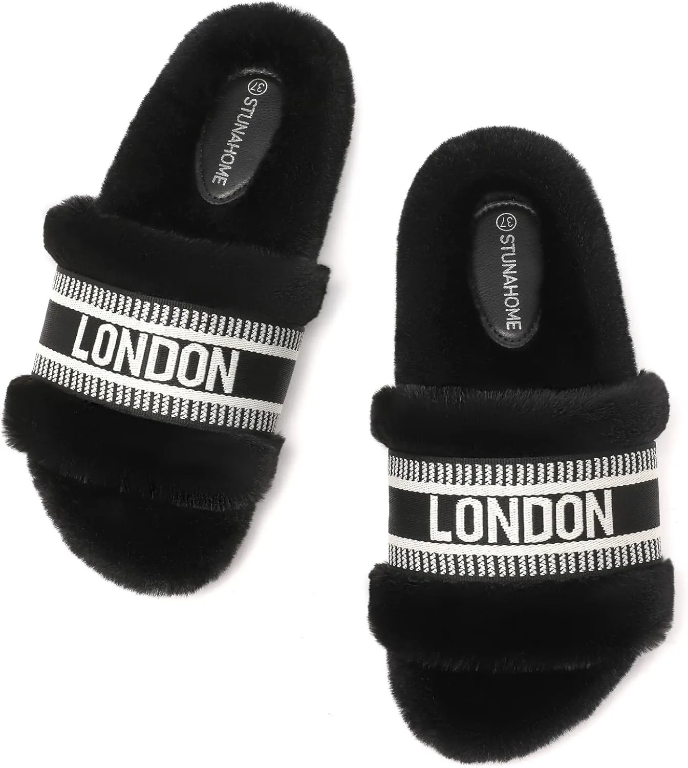 STUNAHOME Women's Open Toe Sandals Fuzzy House Slippers Comfy Fluffy House Shoes Indoor and Outdoor