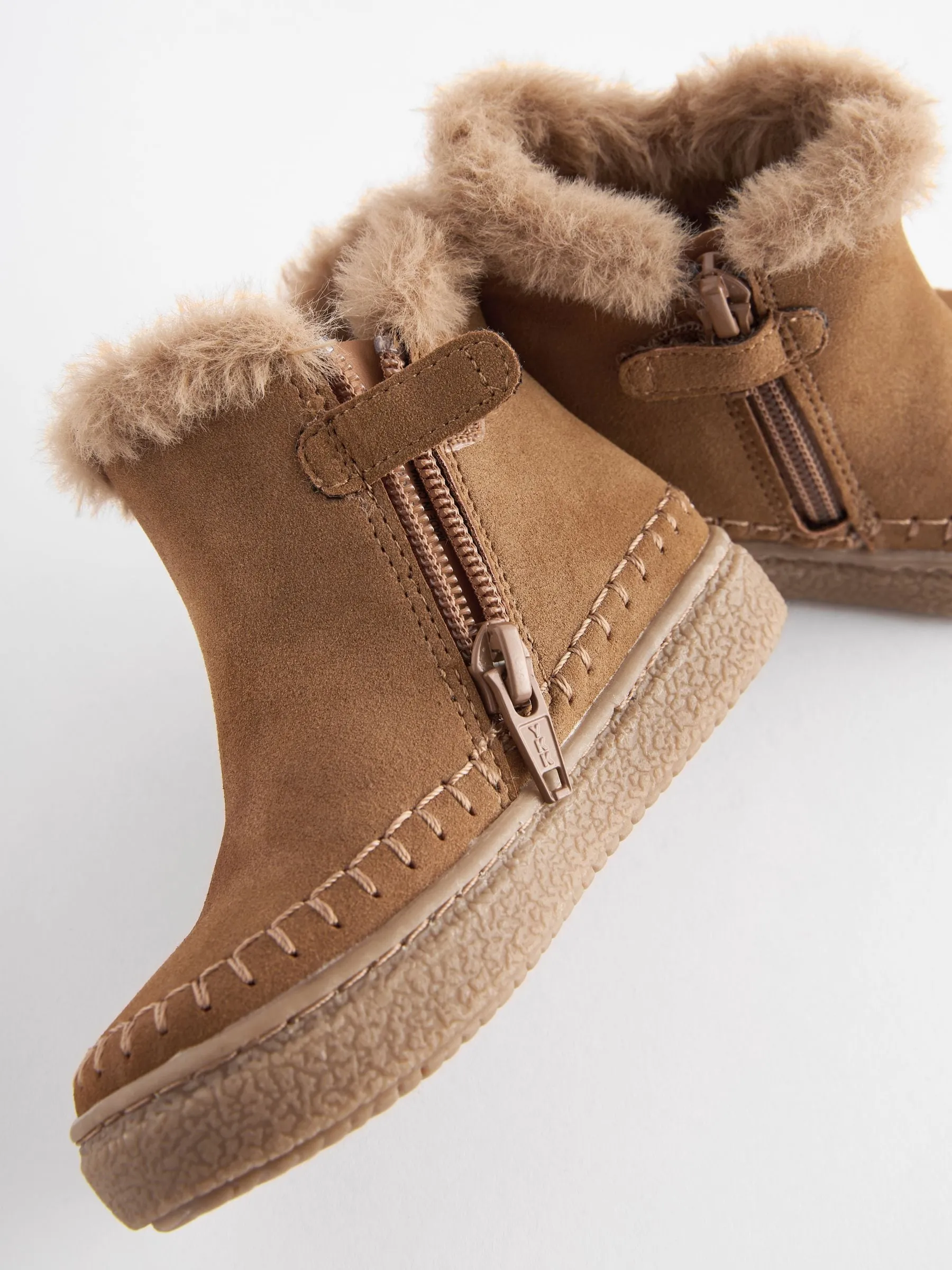 Tan Brown Faux Fur Lined Tassel Ankle Boots
