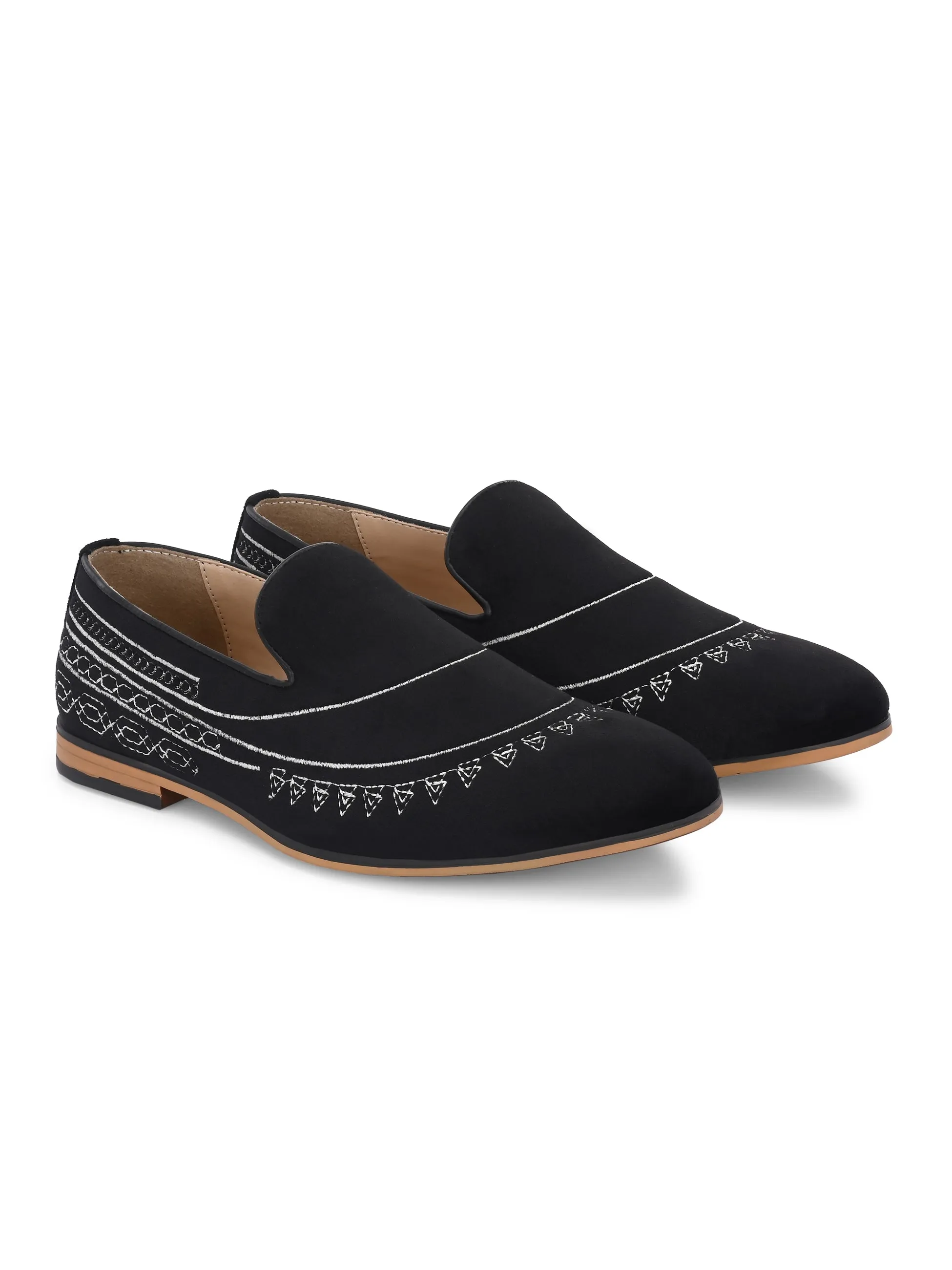 Tribal Black Embroidered Slip-Ons